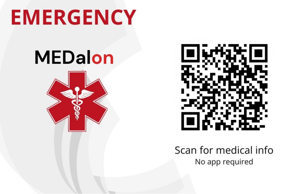 MEDalon QR emergency medical ID card on a laptop